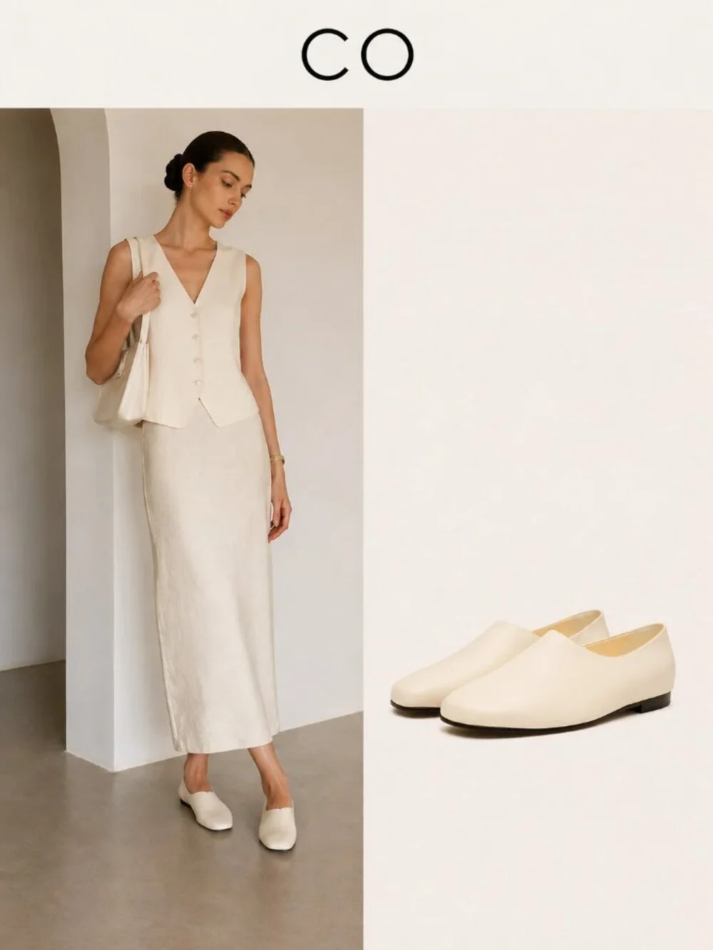 CO White Leather Ballet Flats EU 40 Minimalist Slip On Shoes Italy Soft Leather - Picture 14 of 15